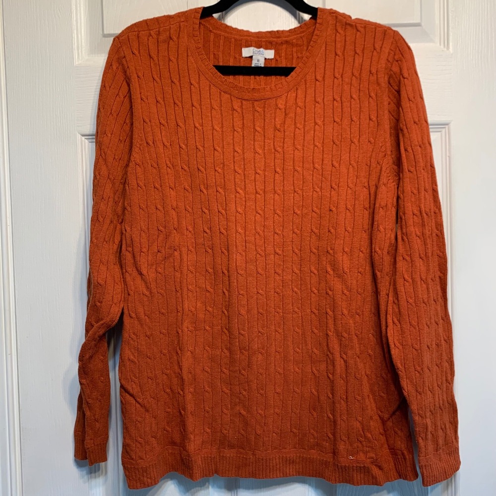 Croft & Barrow Cable Knit Sweater XL Burnt Orange Crew Neck Pullover Classic